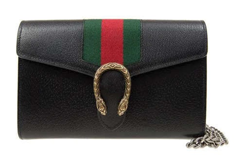 GUCCI Dionysus Leather Crossbody Bag, Shoulder Bag Women's Black