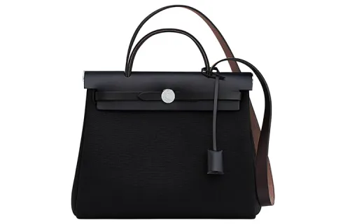 HERMES Herbag Zip Hunter Cow Leather And Canvas Shoulder Bag, Crossbody Bag, Handbag 31 Unisex Black/Ebony/Indigo