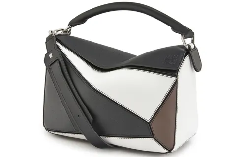 LOEWE Puzzle Cow Leather Shoulder Bag Women's Black Tan Multicolor