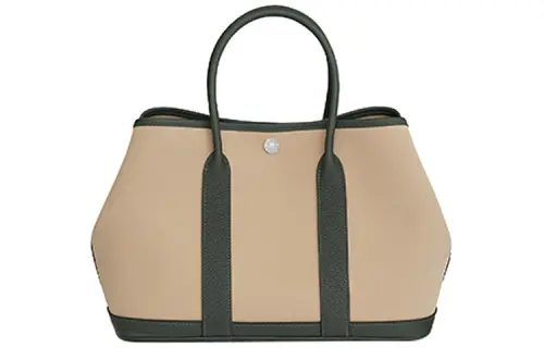 HERMES Garden Party Canvas And Negonda Calfskin Handbag 30 Women's Khaki