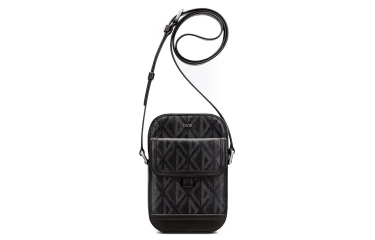 DIOR Gray Canvas Shoulder Bag, Crossbody Bag Men's Black