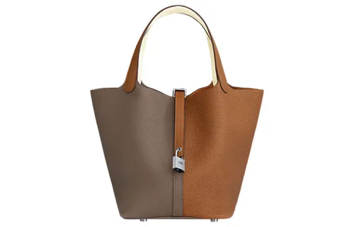 HERMES Picotin Lock Maurice Calfskin Basket Bag, Bucket Bag, Handbag 22 Women's Gold/Elephant Gray/Gray White