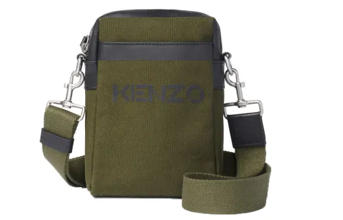 KENZO Letter Logo Cotton Crossbody Bag Women's Army Green