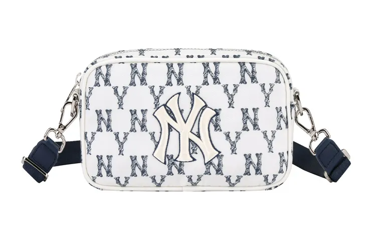 MLB Monogram Nylon Fabric Camera Bag, Fanny Pack, Crossbody Bag, Shoulder Bag Unisex Blue White