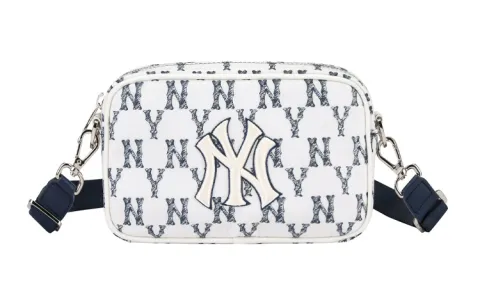 MLB Monogram Nylon Fabric Camera Bag, Fanny Pack, Crossbody Bag, Shoulder Bag Unisex Blue White