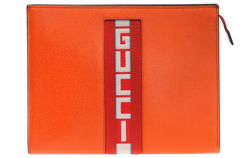 GUCCI Grain Leather Clutch Men's Orange