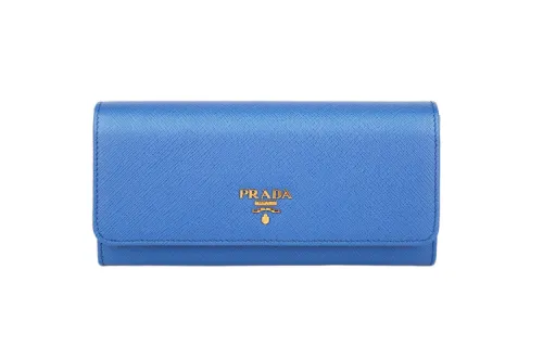 PRADA Saffiano Cow Leather, Leather Wallet Women's Blue