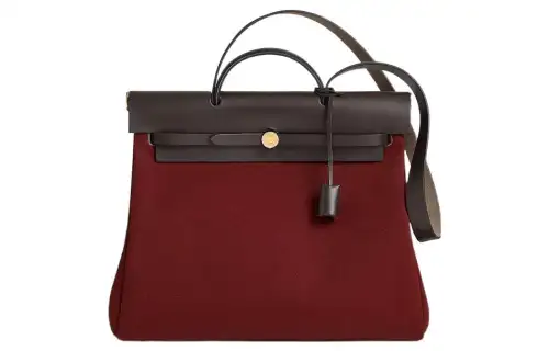 HERMES Herbag Zip Militaire Canvas With Hunter Cow Leather Shoulder Bag, Crossbody Bag, Handbag 39 Unisex