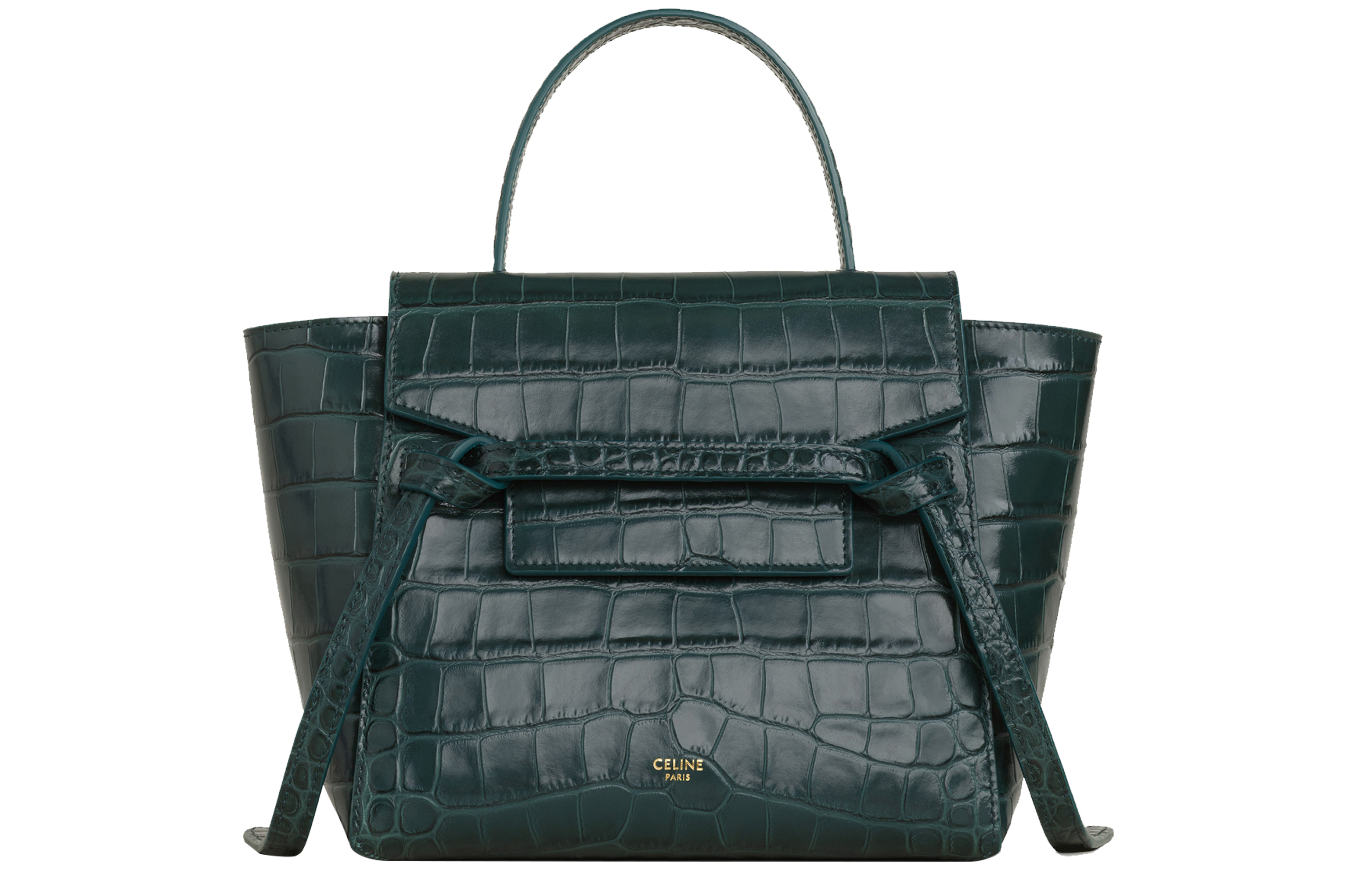 CELINE Belt Crocodile Pattern Embossed Cow Leather Shoulder Bag, Crossbody Bag, Handbag Women's Dark Green