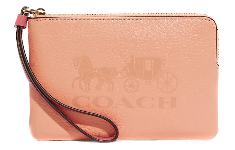 COACH Corner Zip Leather Wrist Bag Clutch Wallet Regular Women's Pink