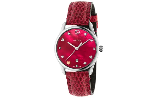 GUCCI G Timeless Collection Wrist Watches Quartz Movement Genuine Leather Strap Red Watch Dial Women's Watch