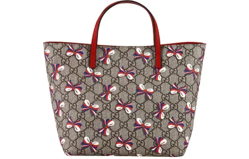GUCCI Canvas With Leather Tote Bag, Shopping Bag, Handbag, Kids' Bag Kids' Ebony/Red