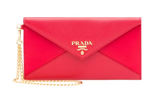 PRADA Saffiano Leather Envelope Bag, Shoulder Bag, Crossbody Bag Regular Women's Red