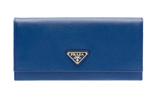 PRADA Saffiano Cow Leather Long Wallet Women's Blue