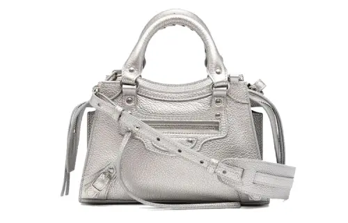 Balenciaga Zip Closure Leather Handbag Women's Silver