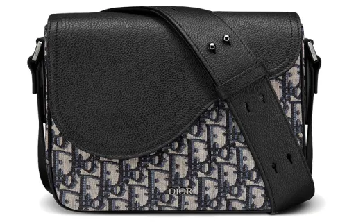 DIOR Saddle Grained Calfskin Saddle Bag, Messenger Bag, Shoulder Bag, Crossbody Bag Mini Men's Beige/Black
