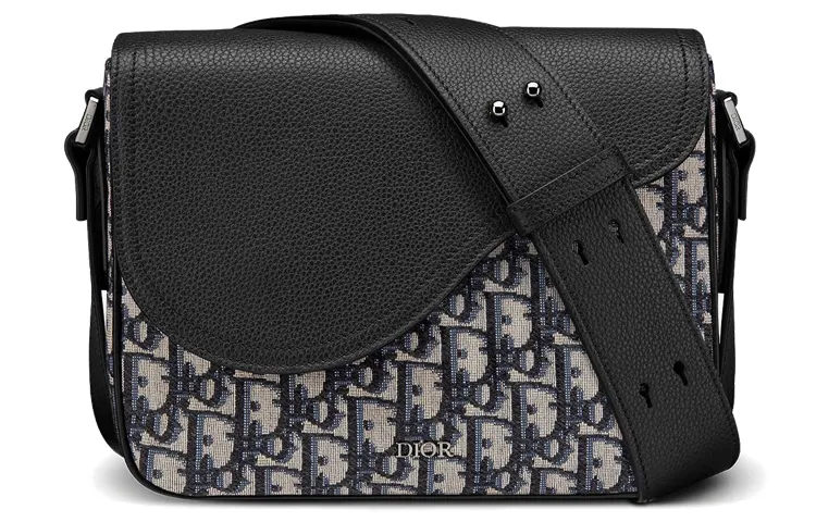 DIOR Saddle Grained Calfskin Saddle Bag, Messenger Bag, Shoulder Bag, Crossbody Bag Mini Men's Beige/Black
