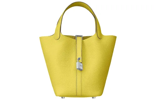 HERMES Picotin Lock Clemence Bullock Leather Basket Bag, Bucket Bag, Handbag 18 Women's 9R Lime Lemon