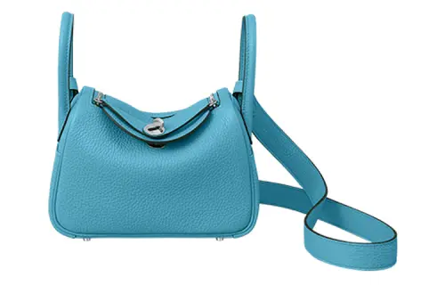 HERMES Lindy Taurillon Clemence Cow Leather Handbag 19 Women's P3 Bleu Du Nord Northern Blue