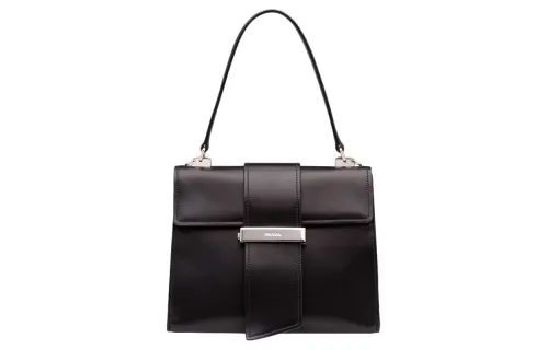 PRADA Classic Vintage Cow Leather Handbag Women's Black