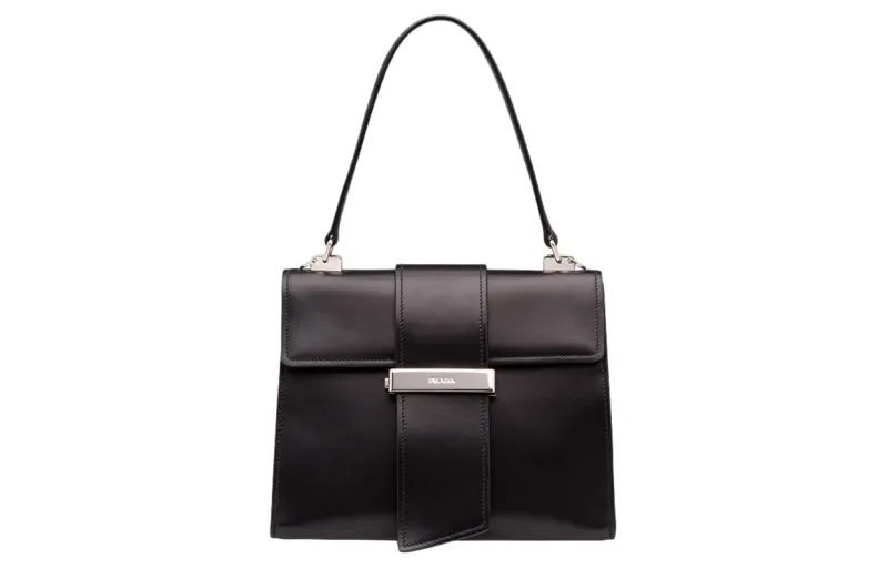 PRADA Classic Vintage Cow Leather Handbag Women's Black