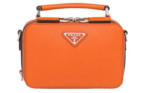 PRADA Brique Leather Handbag, Shoulder Bag, Crossbody Bag Men's Orange