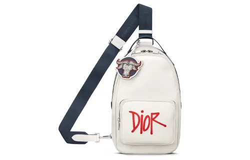 DIOR × SHAWN Collaboration Grained Calfskin Sling Bag, Shoulder Bag, Crossbody Bag Men's White