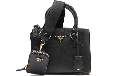 PRADA Saffiano Cow Leather Handbag Women's Black