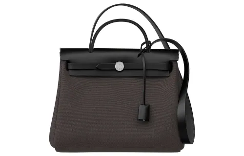 HERMES Herbag Zip Canvas With Hunter Cow Leather Shoulder Bag, Crossbody Bag, Handbag 31 Unisex Ebony/Black