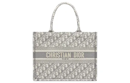 DIOR Medium DIOR Book Tote Ecru And Gray DIOR Oblique Embroidery