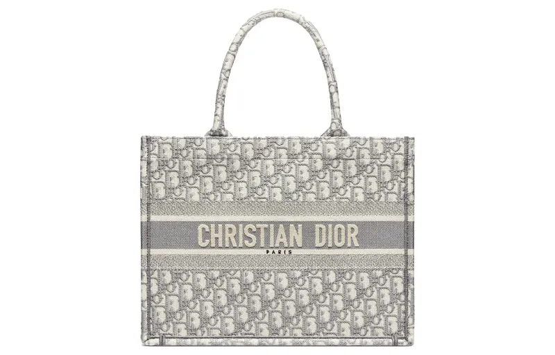 DIOR Medium DIOR Book Tote Ecru And Gray DIOR Oblique Embroidery