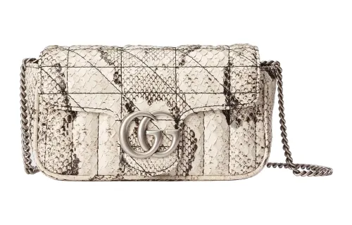 GUCCI GG Marmont Snake Skin Shoulder Bag, Crossbody Bag Extra Mini Women's Gray White