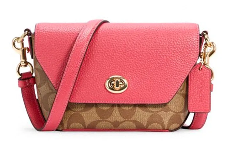 COACH Karlee Coated Canvas With Leather Crossbody Bags Small Women's Pink Multicolor With Monogram