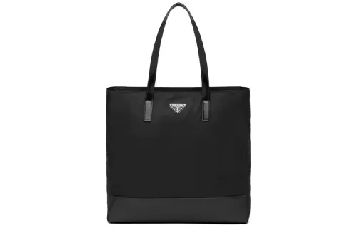 PRADA Zip Closure Re Nylon, Recycled Nylon, Leather Tote Bag, Shopping Bag, Shoulder Bag, Handbag Unisex Black