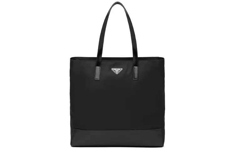 PRADA Zip Closure Re Nylon, Recycled Nylon, Leather Tote Bag, Shopping Bag, Shoulder Bag, Handbag Unisex Black