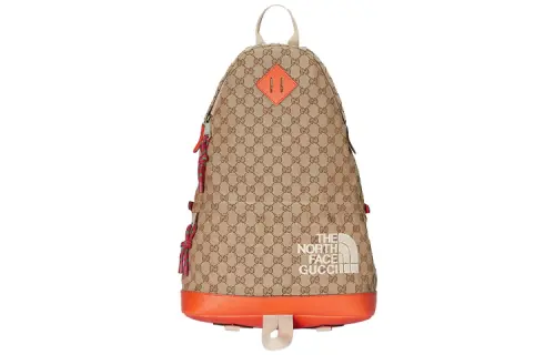 GUCCI Canvas With Leather Backpack Unisex Ebony/Beige/Orange