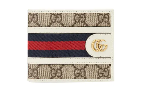 GUCCI Ophidia Canvas With Leather Short Wallet Men's Ebony & White