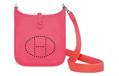 HERMES Evelyne Taurillon Clemence Cow Leather Crossbody Bag, Shoulder Bag 16 Women's New Lipstick Pink & Peony Red