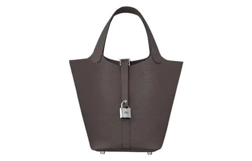 HERMES Picotin Lock Clemence Bullock Leather Basket Bag, Bucket Bag, Handbag 18 Women's 46 Ebene Ebony