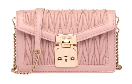 MIU MIU Confidential Pleated Sheepskin Crossbody Bag, Shoulder Bag Women's Egg White Stone Color