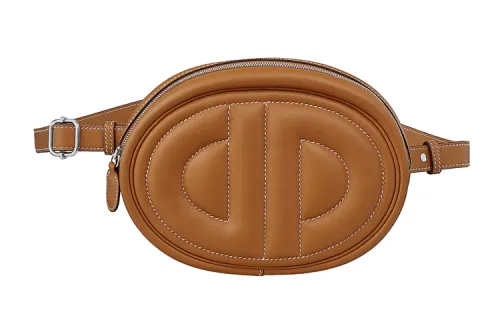 HERMES Cow Leather Crossbody Bag, Fanny Pack Unisex Gold Brown