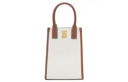 Burberry Pattern Canvas With Leather One Shoulder Crossbody Clutch Handbag Extra Small Women's Beige/Tan
