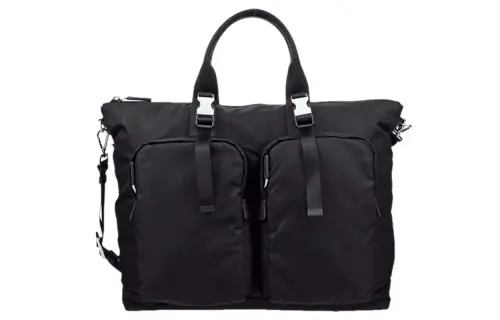 PRADA Solid Color Cow Leather One Shoulder Handbag Men's Black