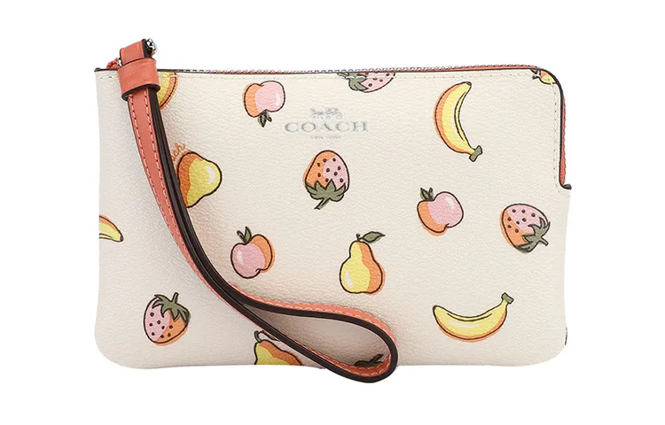 COACH Leather Wallet Clutch Women's Beige Pink