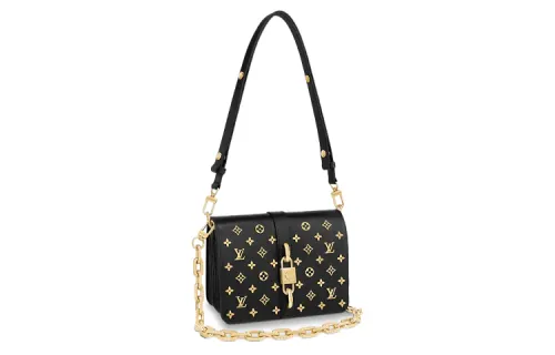 LOUIS VUITTON Calfskin Handbag, Portable Crossbody Bag, Shoulder Bag Women's Black