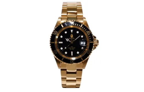 A BATHING APE Mechanical Movement Stainless Steel Strap Watch Unisex Black TYPE 1 BAPEX Gold