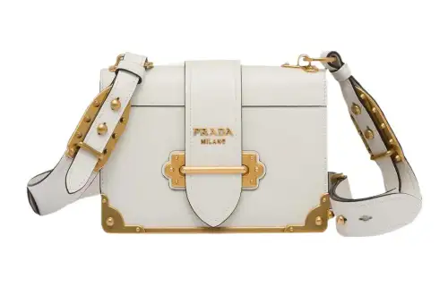 PRADA Cahier Leather One Shoulder Handbag, Crossbody Bag Women's White
