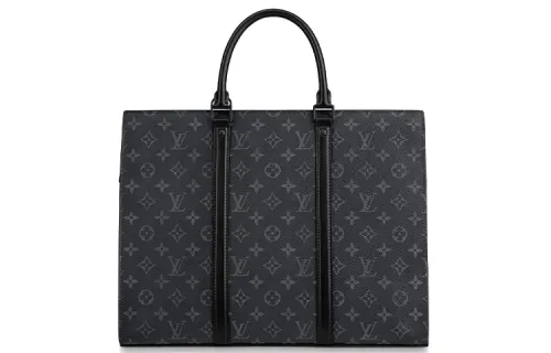 LOUIS VUITTON Sac Plat Coated Canvas With Cow Leather Sheet Music Bag Briefcase Handbag Regular Men's Black
