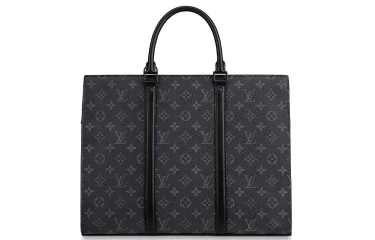 LOUIS VUITTON Sac Plat Coated Canvas With Cow Leather Sheet Music Bag Briefcase Handbag Regular Men's Black