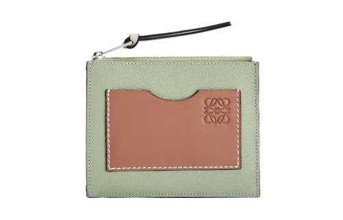 LOEWE Soft Grain Cow Leather Card Holder Women's Rosemary Green/Tan